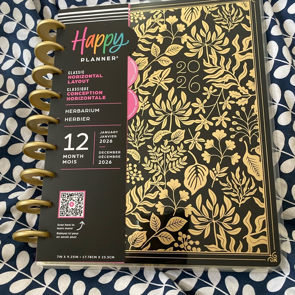 Happy Planner 2024 Gold and Black Floral Design